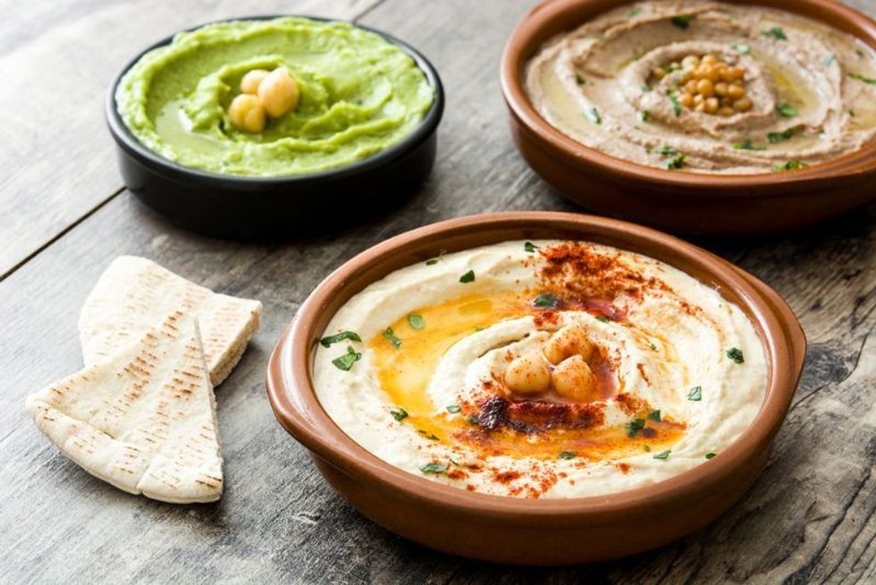 Different hummus bowls