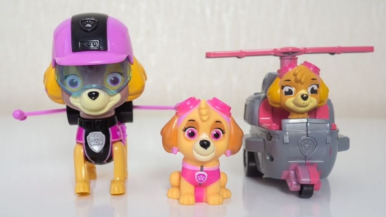Different miniatures of hero Skye with pink helicopter