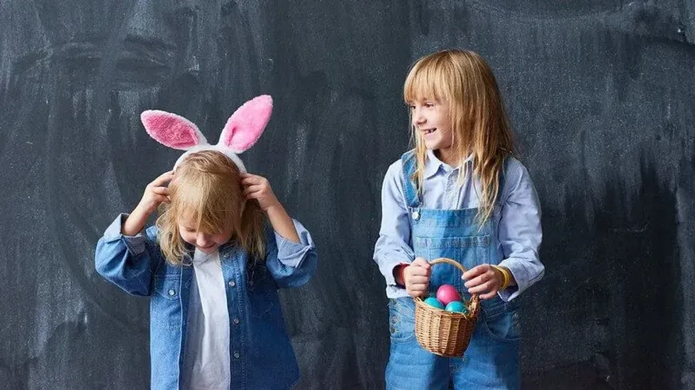 Dressing up for Easter with homemade crafts.