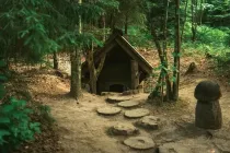 Dwarfs fairy houses in the woods.