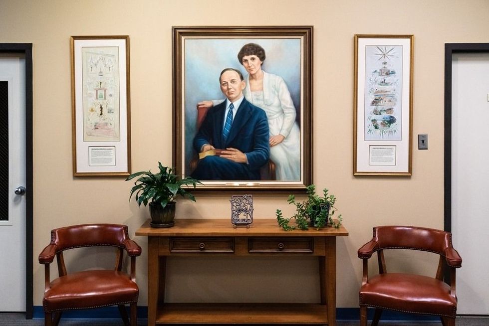 Edgar Cayce and wife Gertrude Evans painting in A.R.E. Library Lobby.