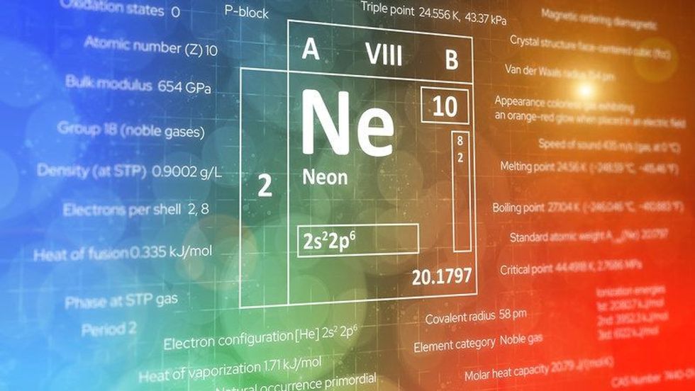 Elemental neon gas concept from the periodic table of chemical elements