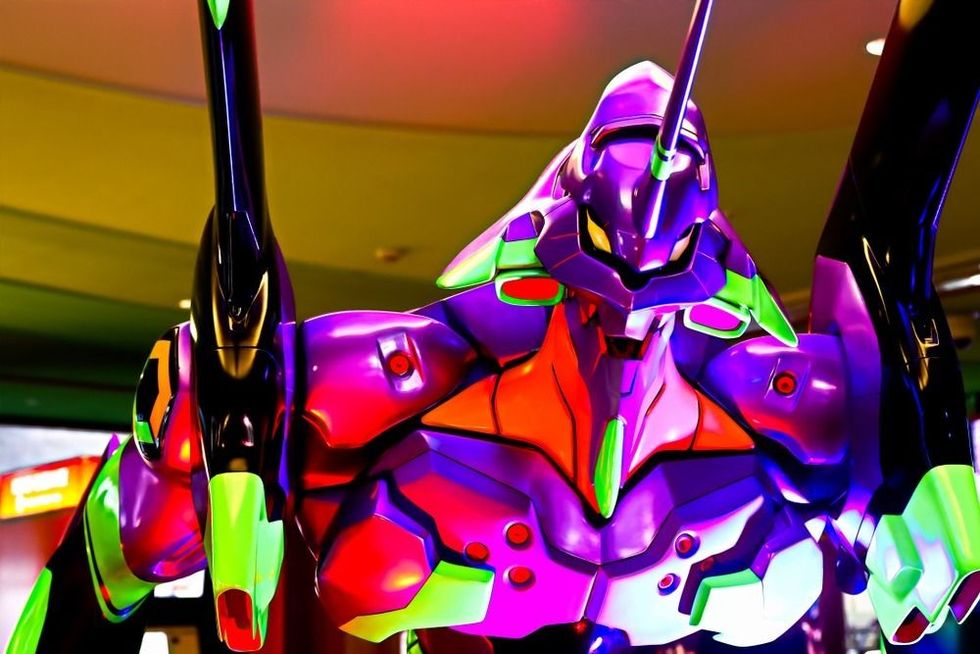 Evangelion EVA-01 The First Machine (Completed) statue from Neon Genesis Evangelion in Canal City Hakata,Fukuoka.