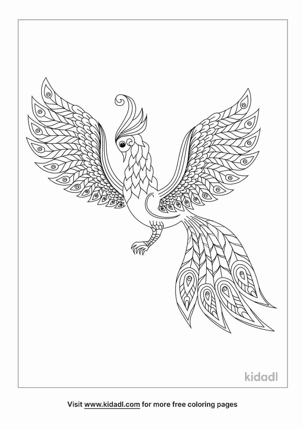 Exotic bird art coloring pages for kids.