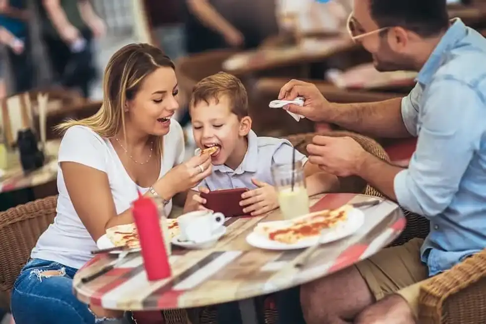 family eating out post-lockdown