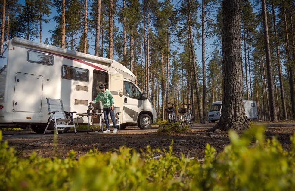Family vacation travel RV, holiday trip in motorhome, Caravan car Vacation.
