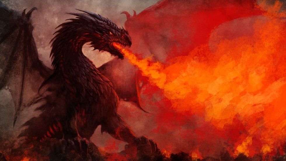 Fierce fantasy black winged dragon