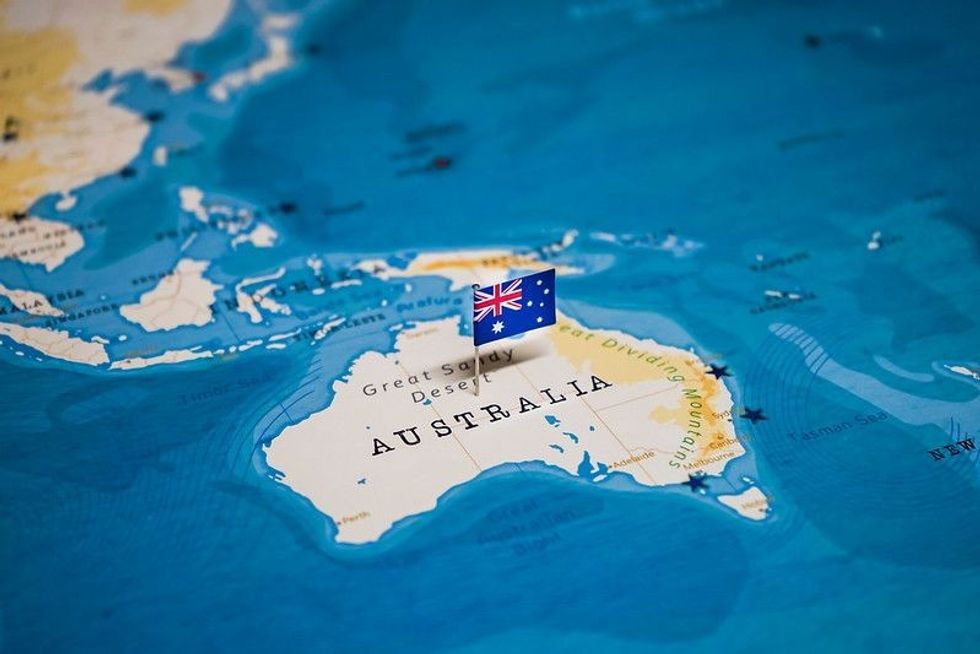Flag of Australia on the country map.