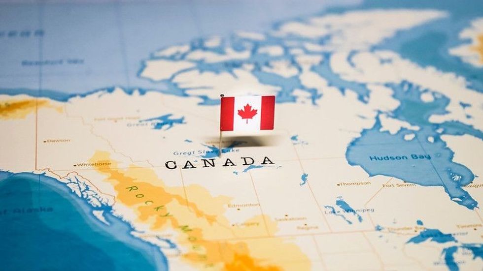 Flag of Canada on the world map