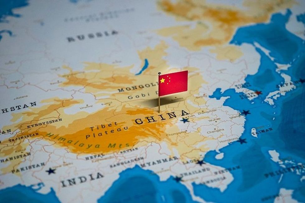 Flag of China on world map
