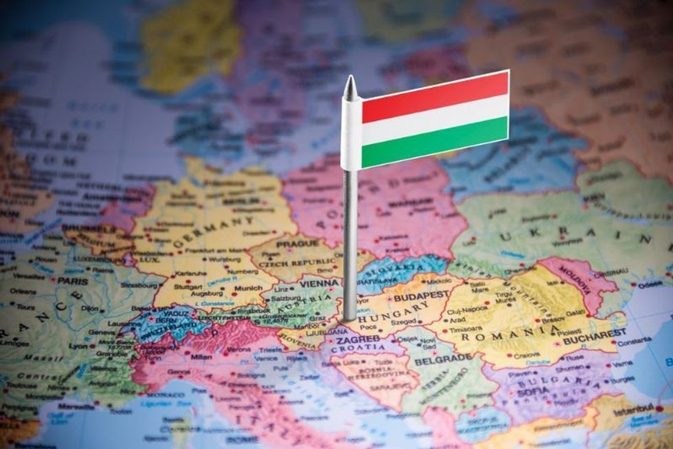 Flag of Hungary on world map