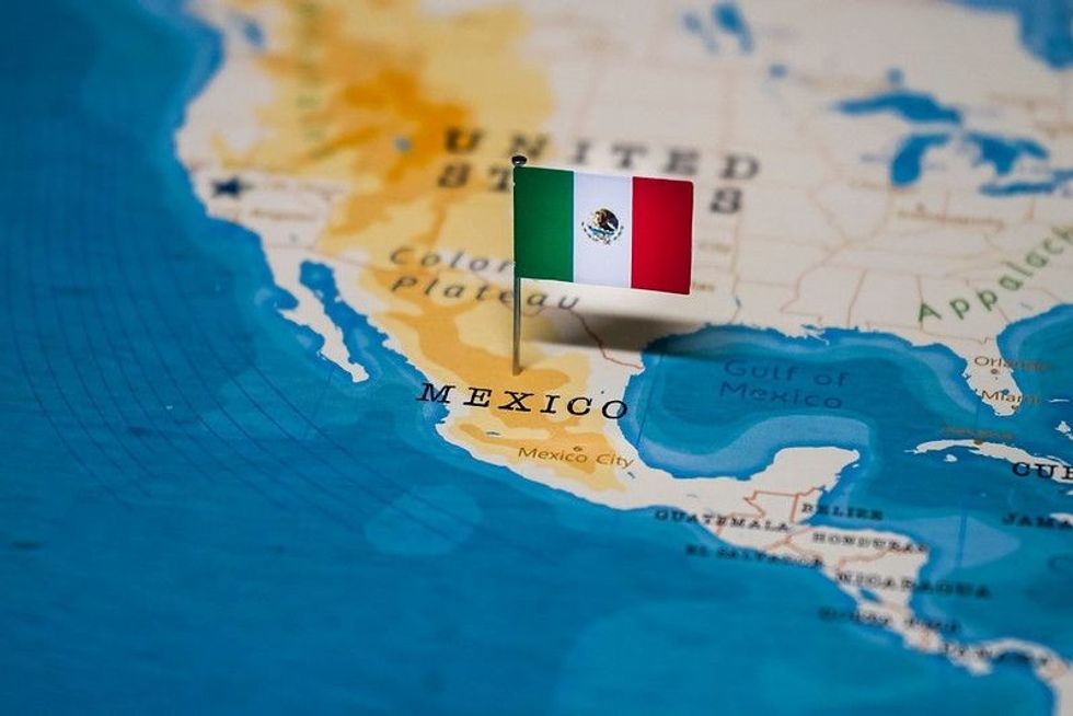 Flag of Mexico on the world map