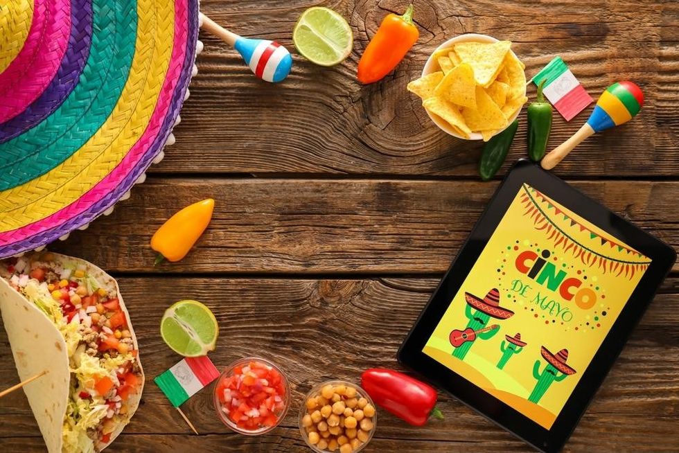 Frame made of traditional Mexican food on wooden background.