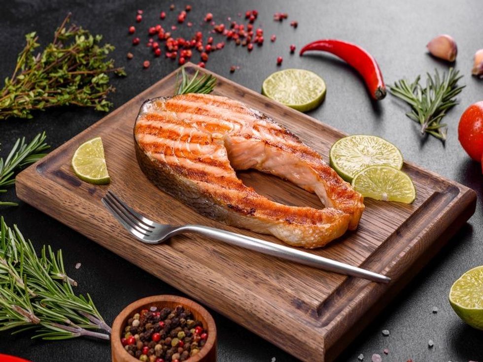Fresh cooked delicious salmon steak.