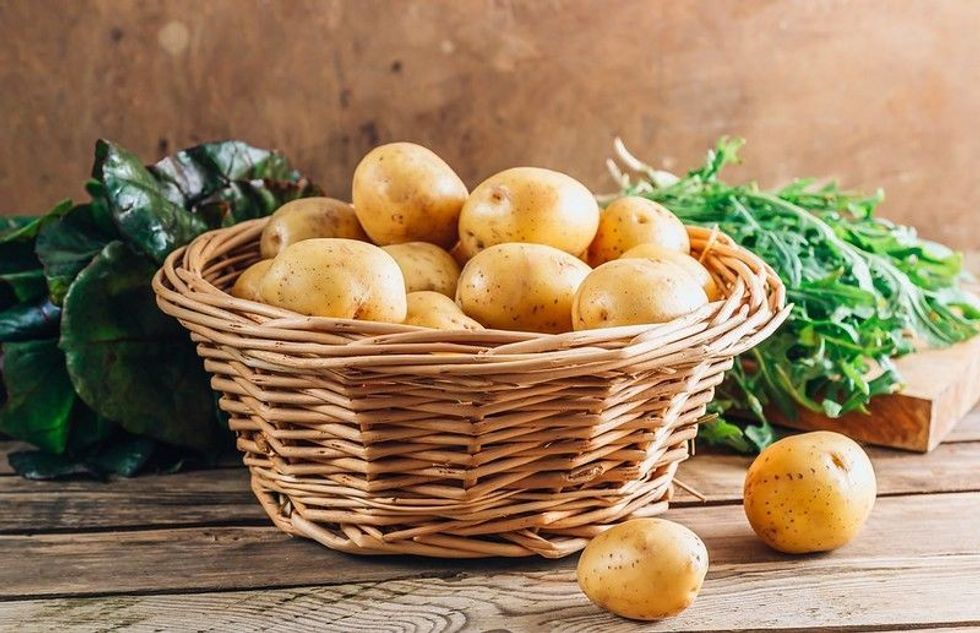 Fresh raw baby potato in a basket.
