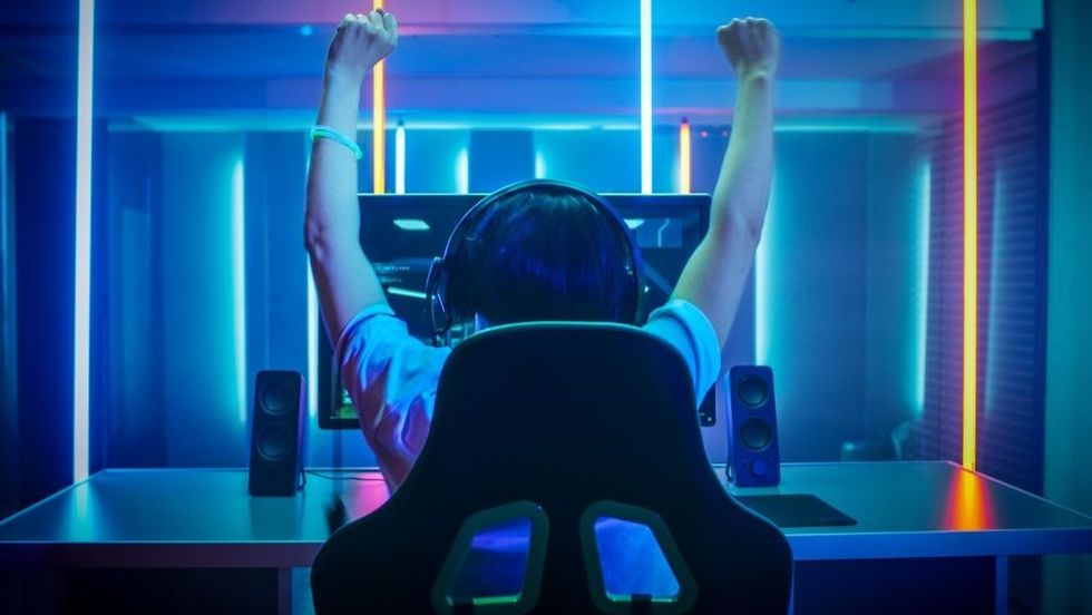 Game player cheering up for the moment.