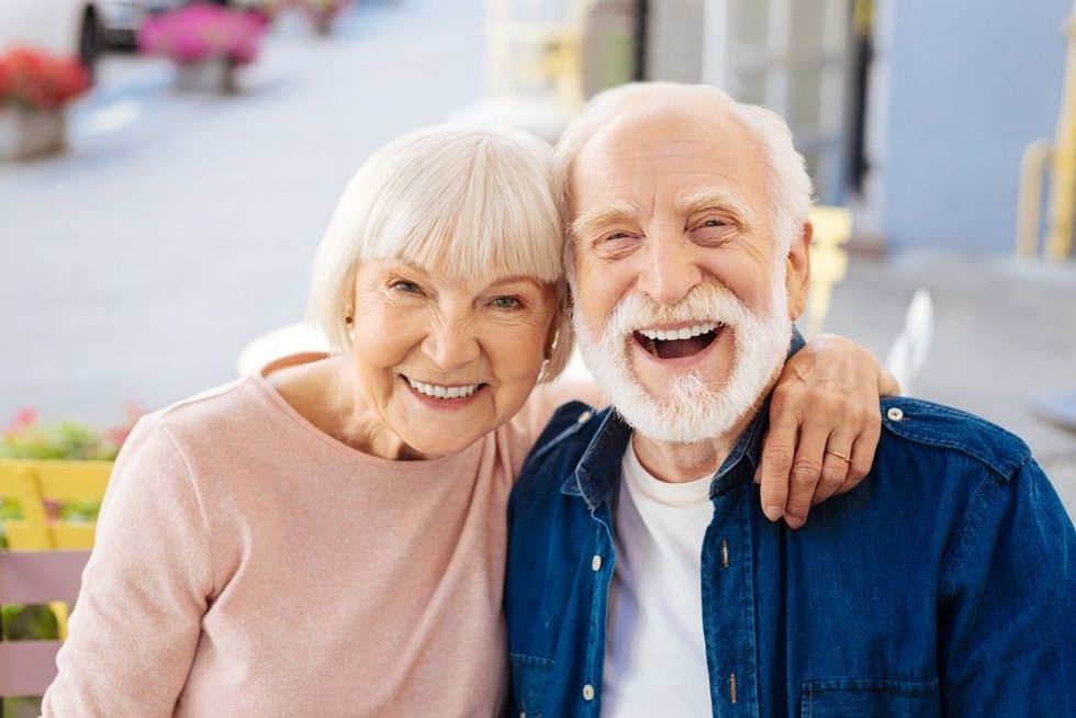 Gay senior couple making laugh