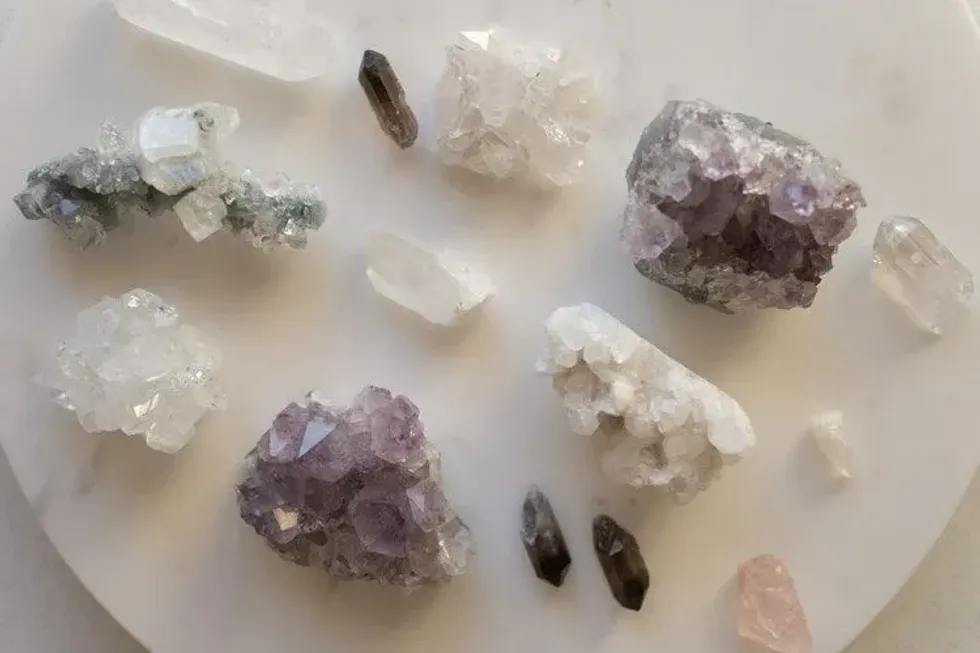 Gemstones on white plate