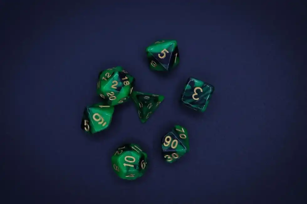 green d20 dice from dungeons and dragons game