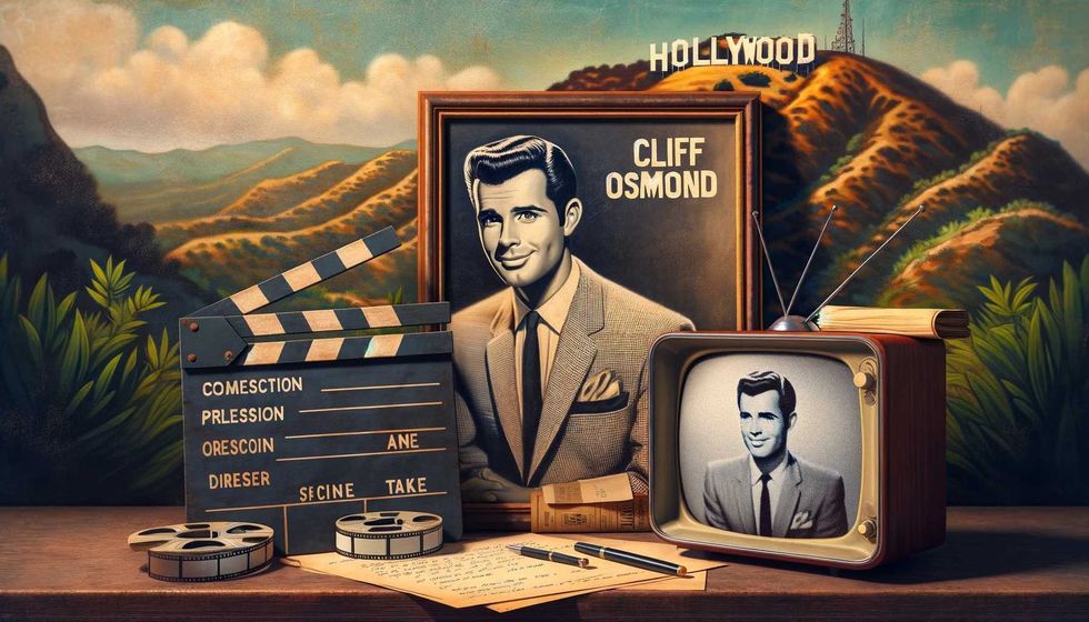 Hollywood Hill background with Cliff Osmond's picture on a clapper board.