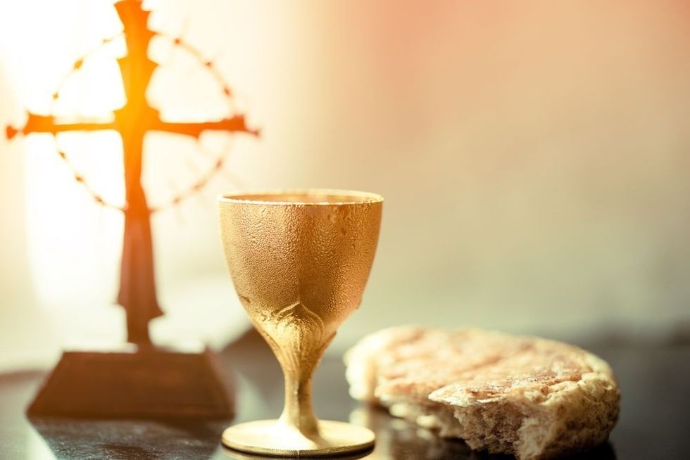 Holy communion on wooden table on church