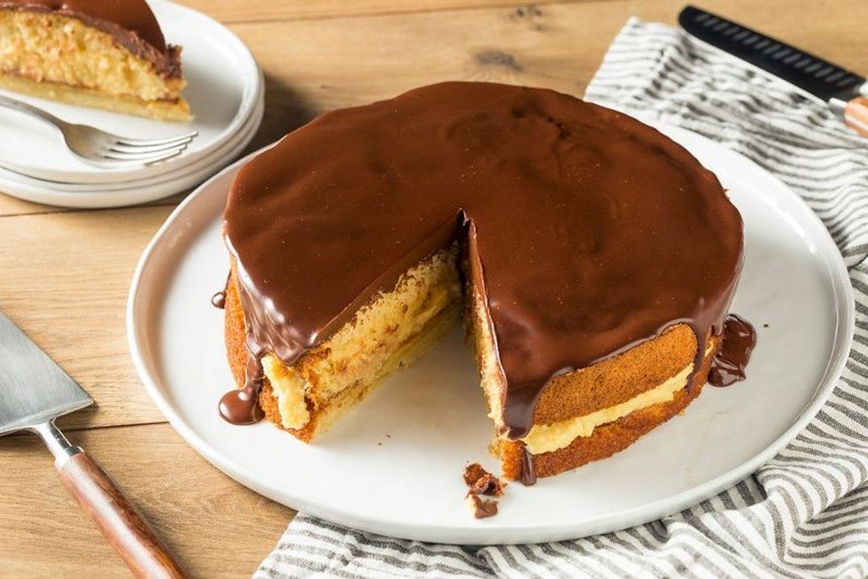 Homemade Chocolate Boston Cream Cake