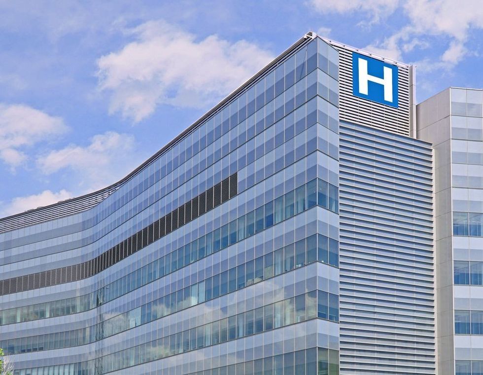 Hospital building with modern architecture.