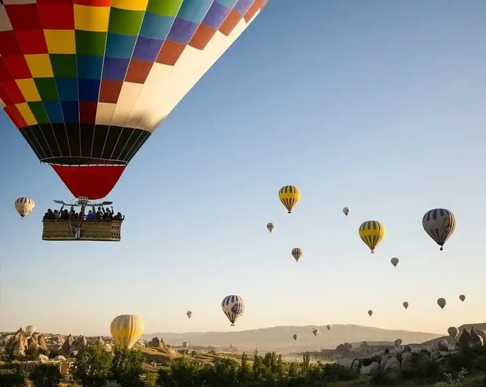 Hot air balloons in the sky.