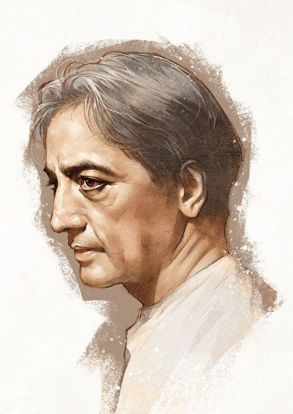 Illustration of Jiddu Krishnamurti, an Indian philosopher, speaker and writer.