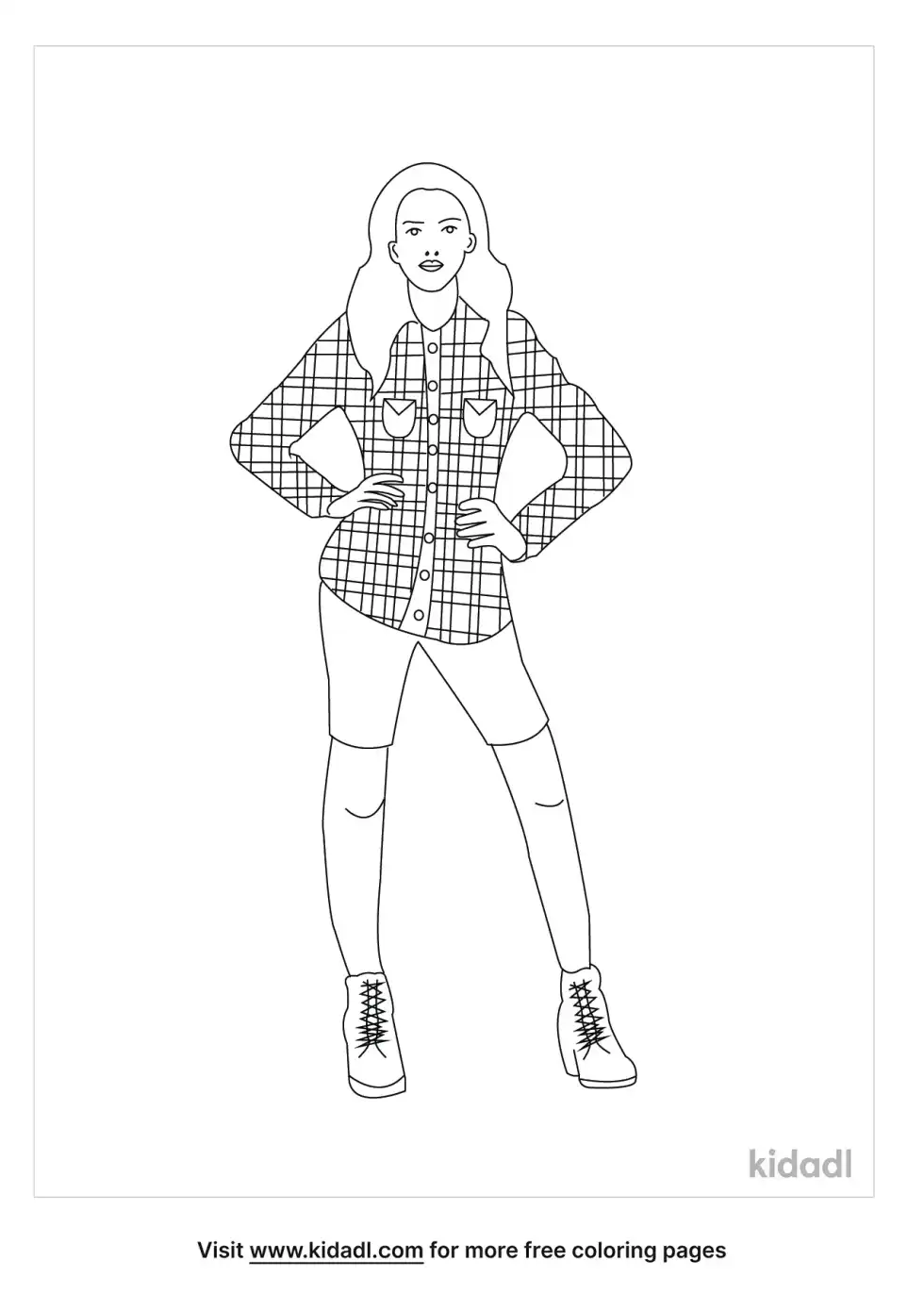 Girl Wearing Flannel Shirt Coloring Page
