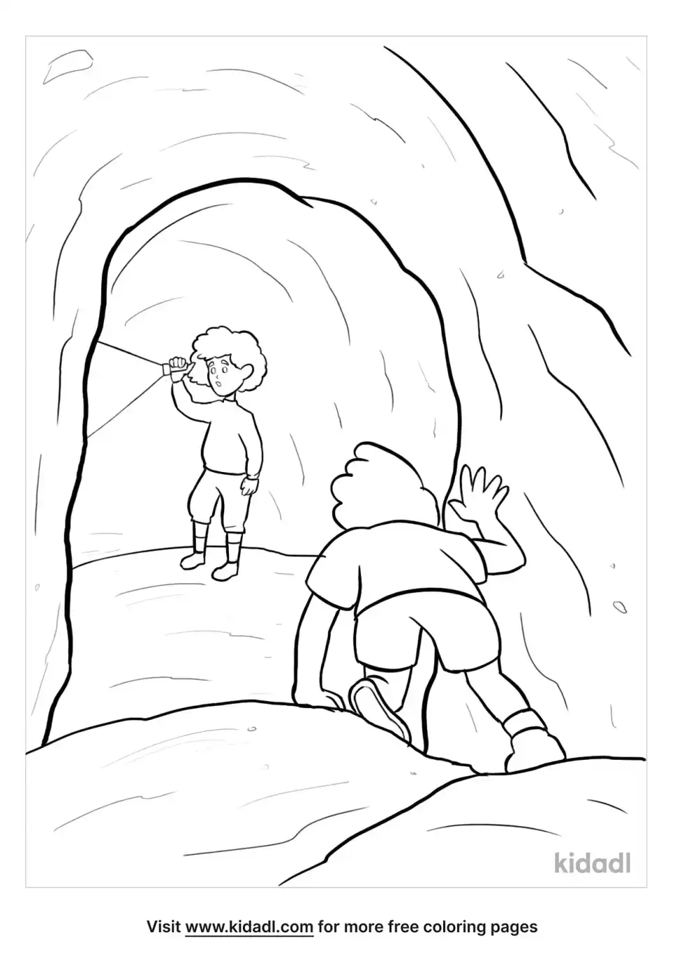 Cave Exploring Coloring Page