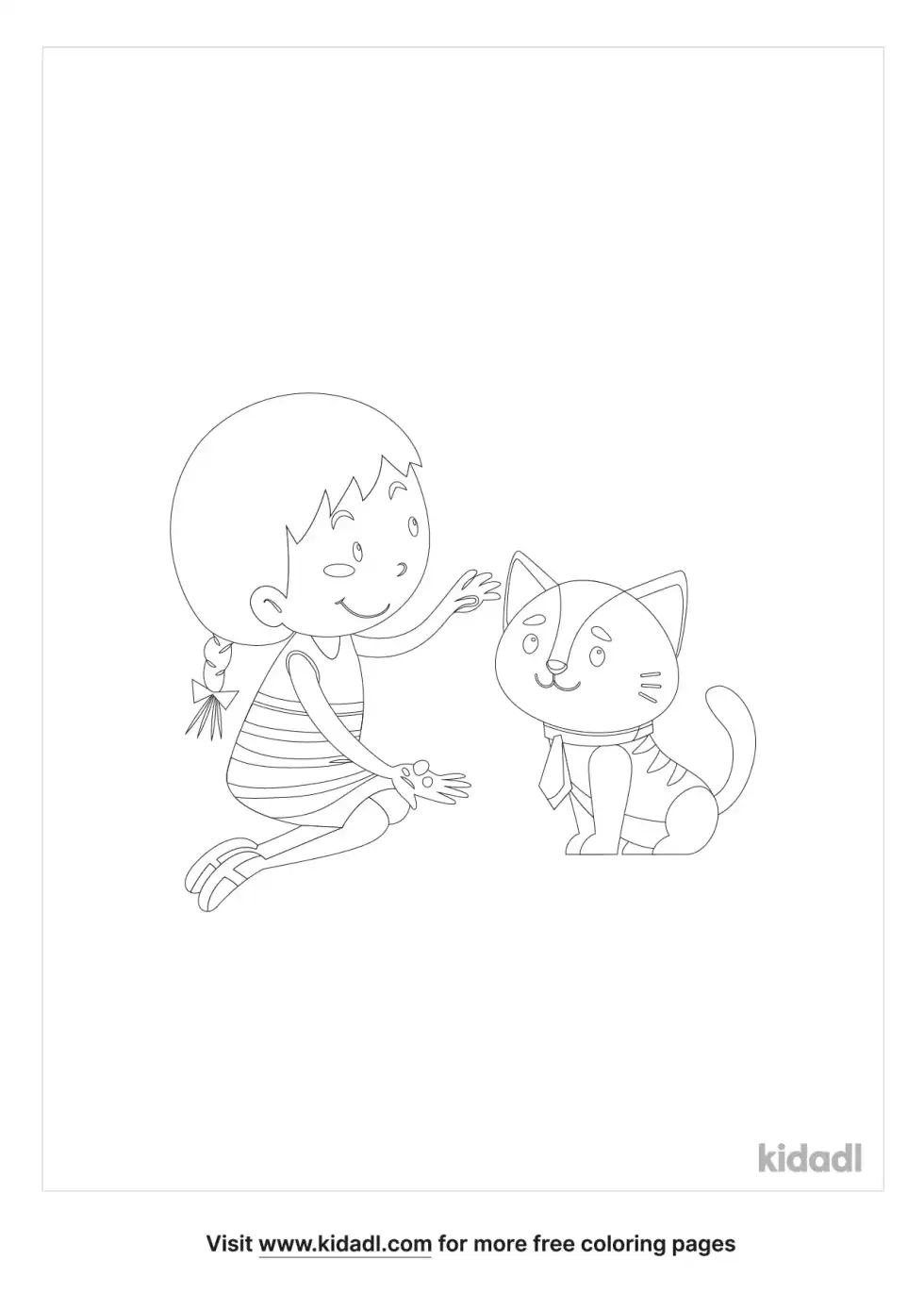 Kid Petting A Cat Coloring Page