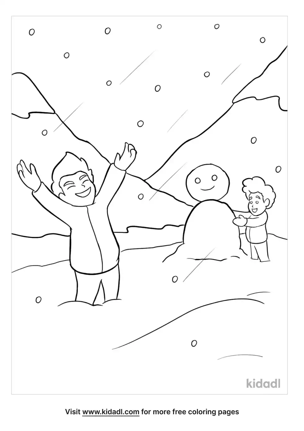 Boys Playing In Snow Coloring Page
