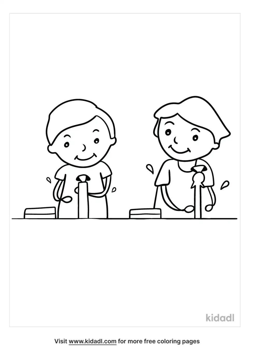 Kids By Sink Coloring Page