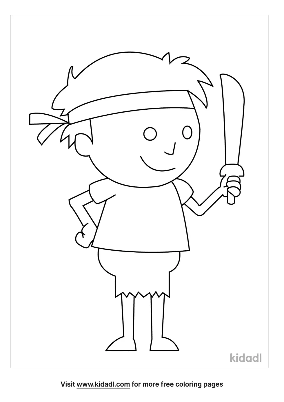 Wooden Sword Little Boy Coloring Page