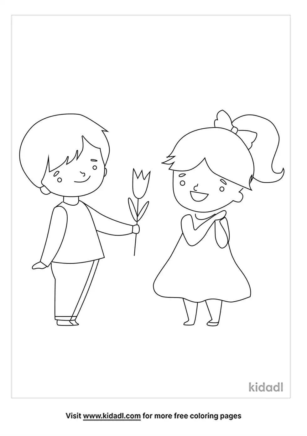 Boy Gives Girl Flowers Coloring Page