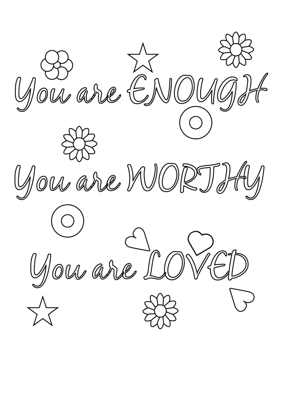 You Are Enough You Are Worthy You Are Loved Coloring Page