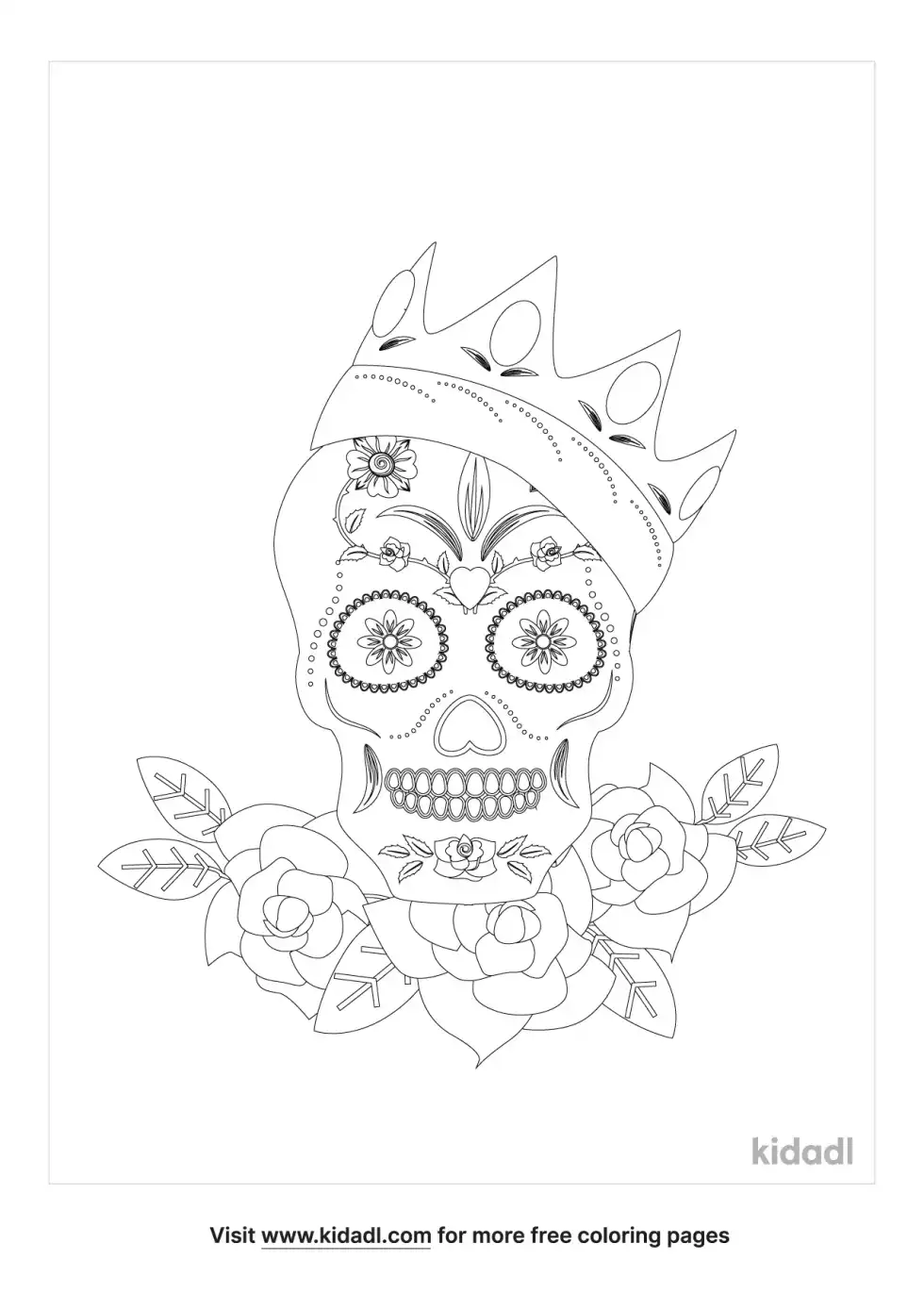 Skull, Crown And Roses Coloring Page