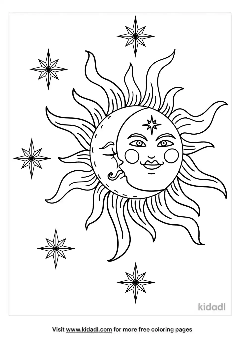 Vintage Sun And Moon Coloring Page