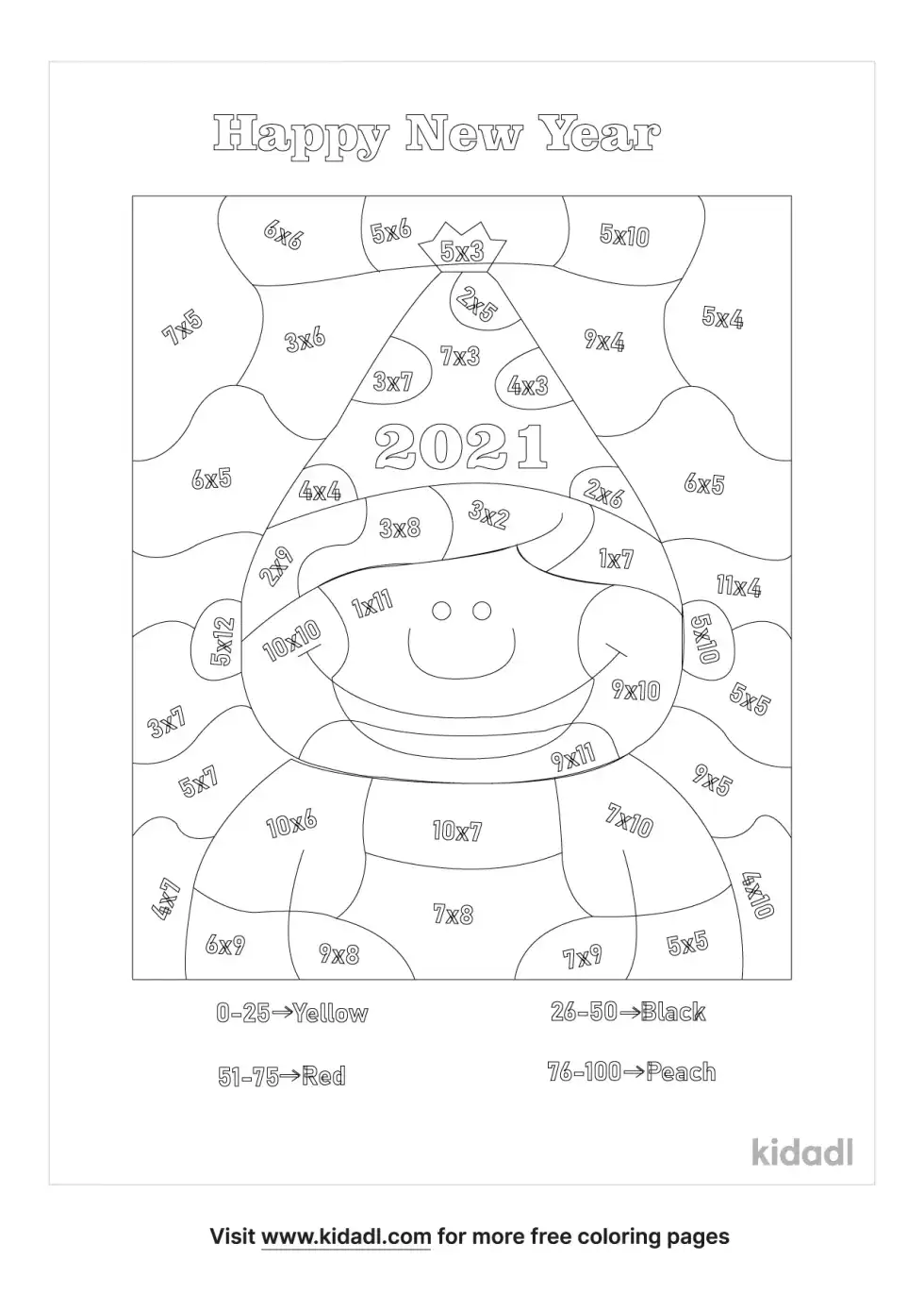 Happy New Year Multiplication Coloring Page