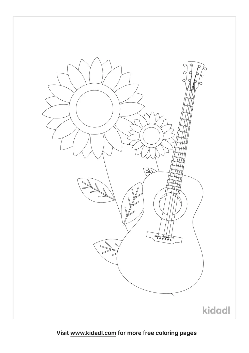 Sunflower And Guitar Coloring Page