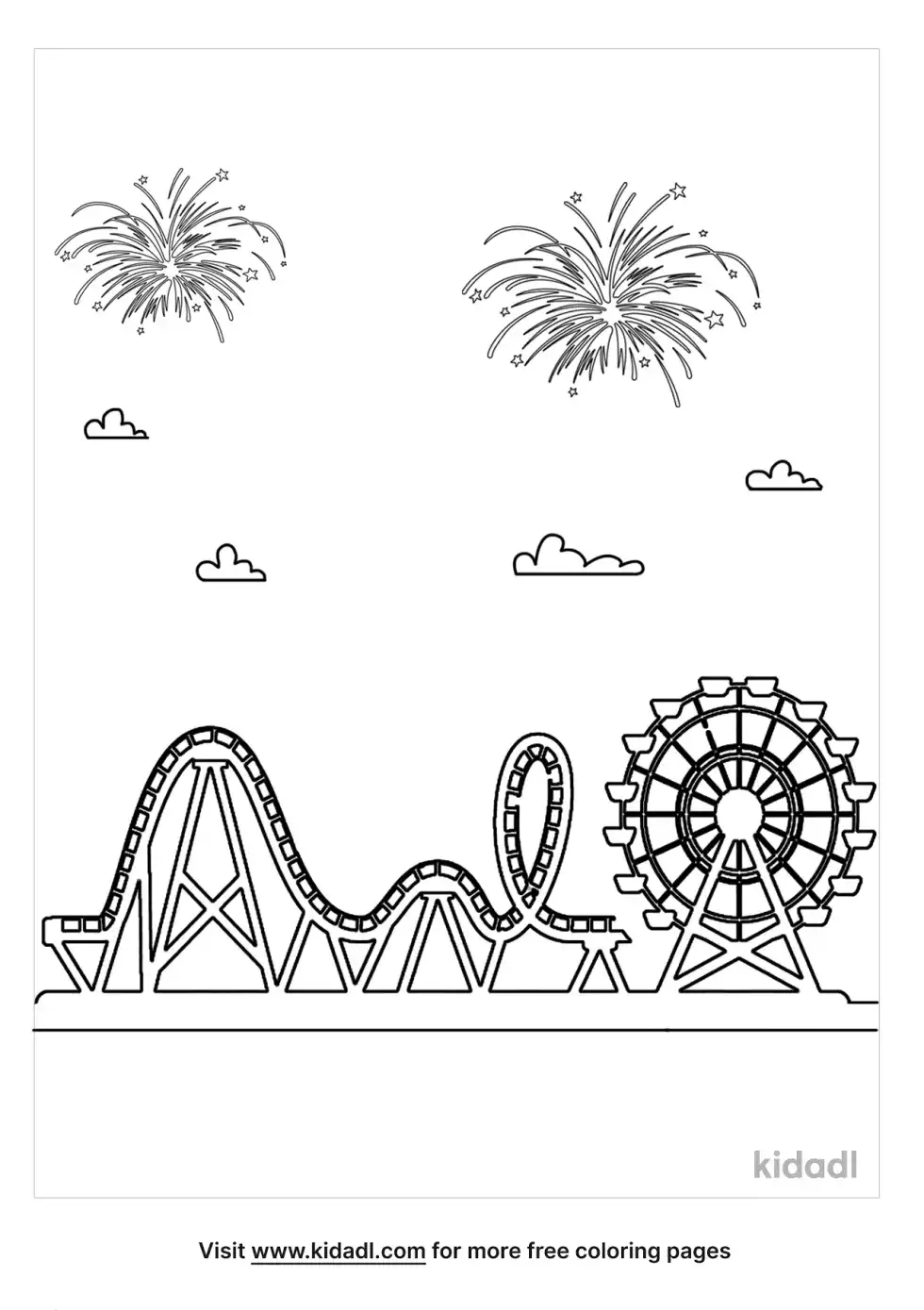 Rollercoaster With Fireworks Coloring Page