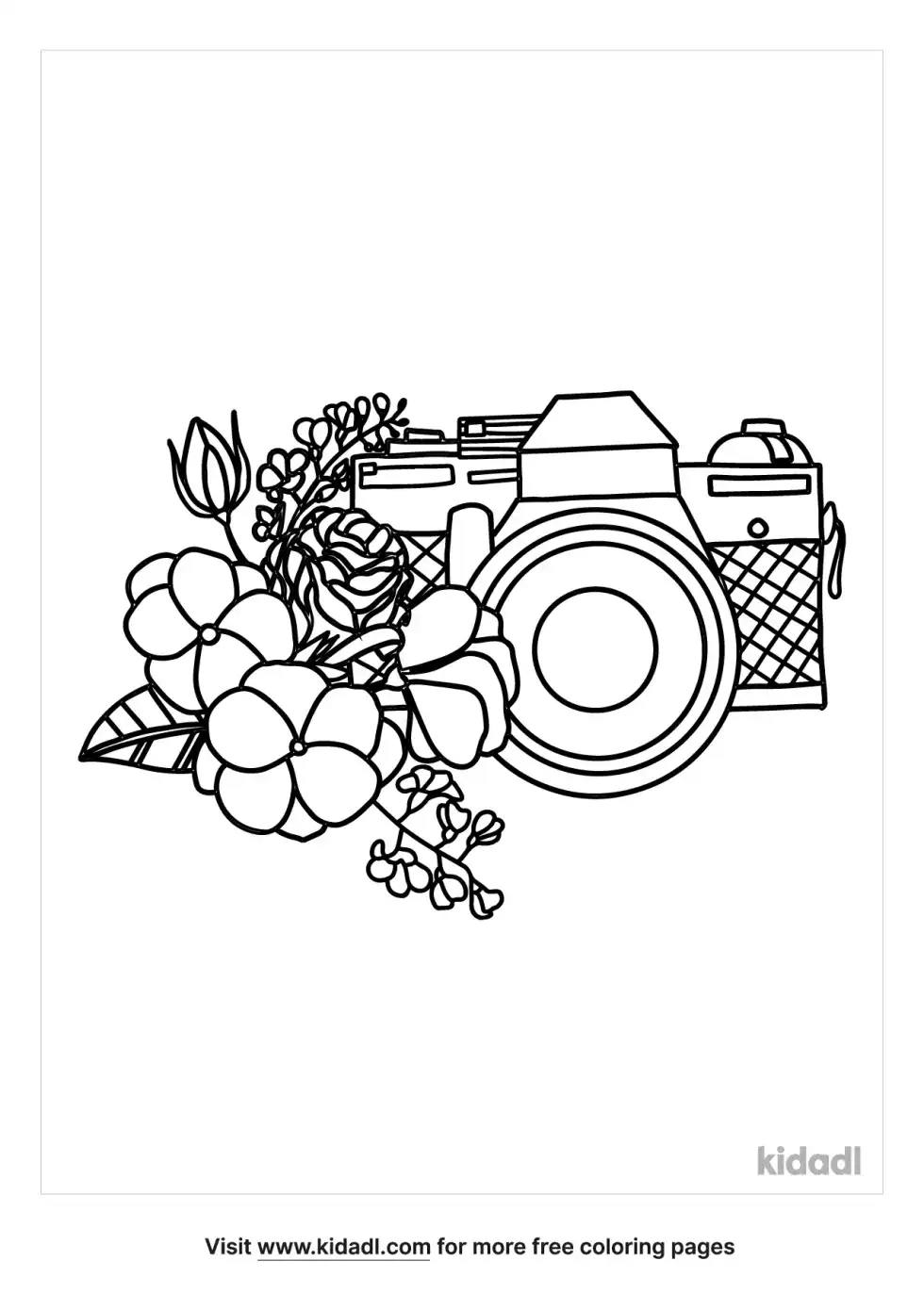 Floral Camera Coloring Page