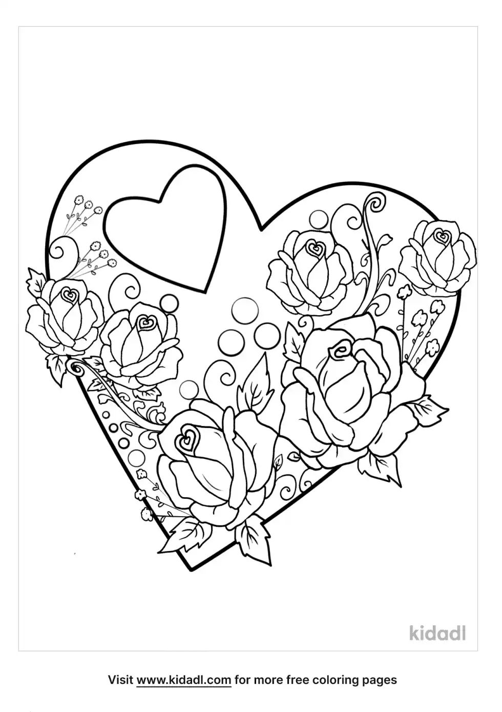 Heart And Rose Coloring Page
