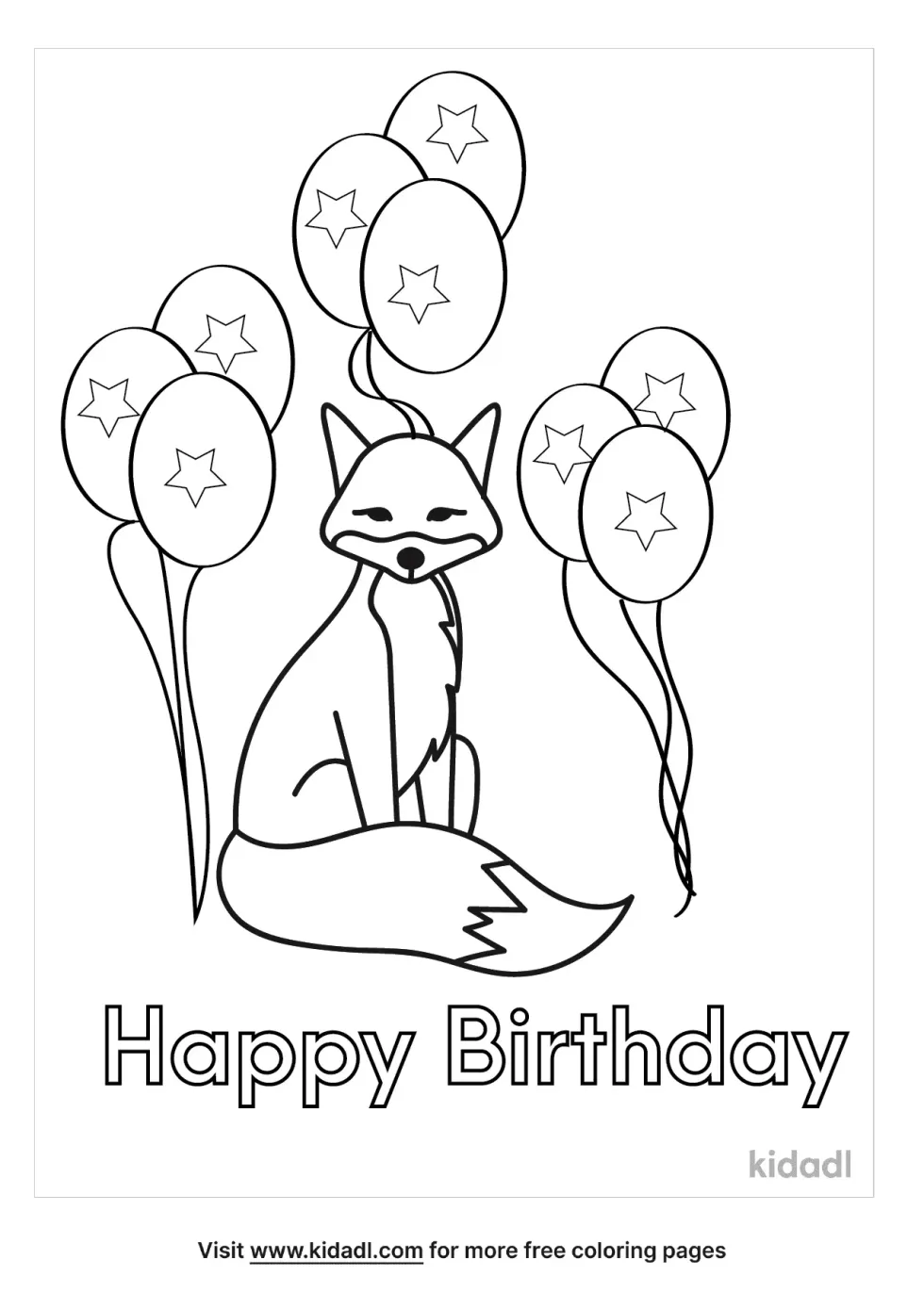 Fox Happy Birthday Coloring Page