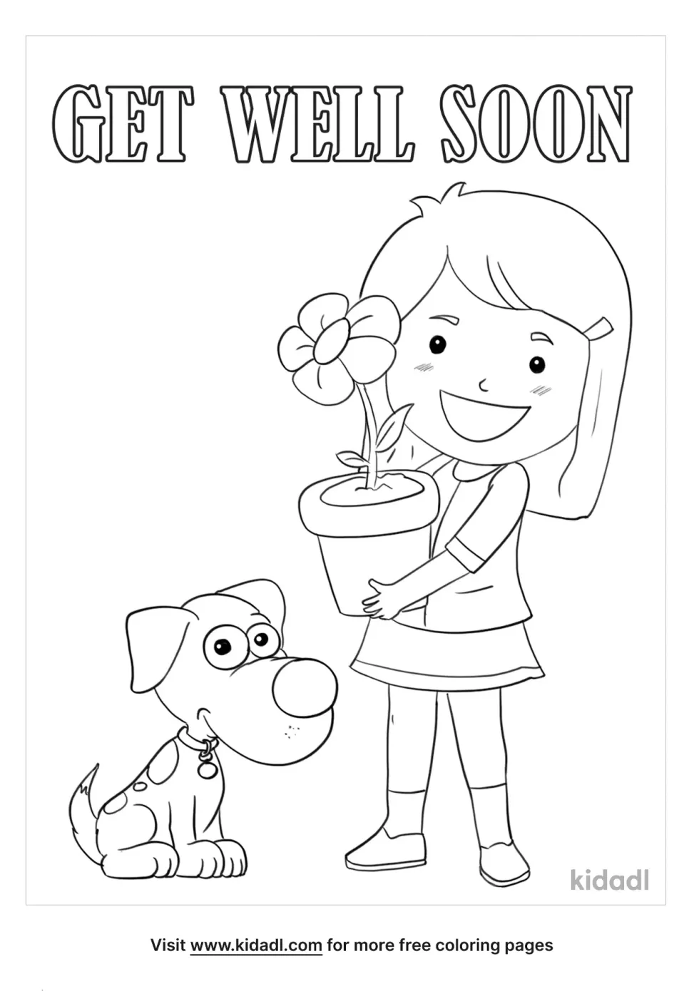 Get Well Soon Adult With A Dog Coloring Page | Kidadl