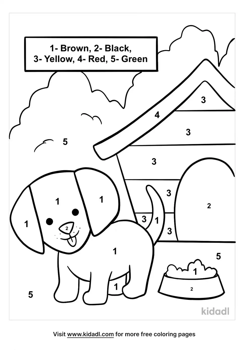 Puppy Color By Numbers Coloring Page