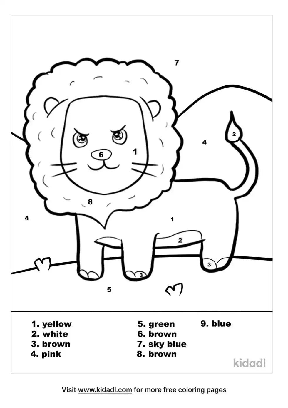 Lion Color By Numbers Coloring Page