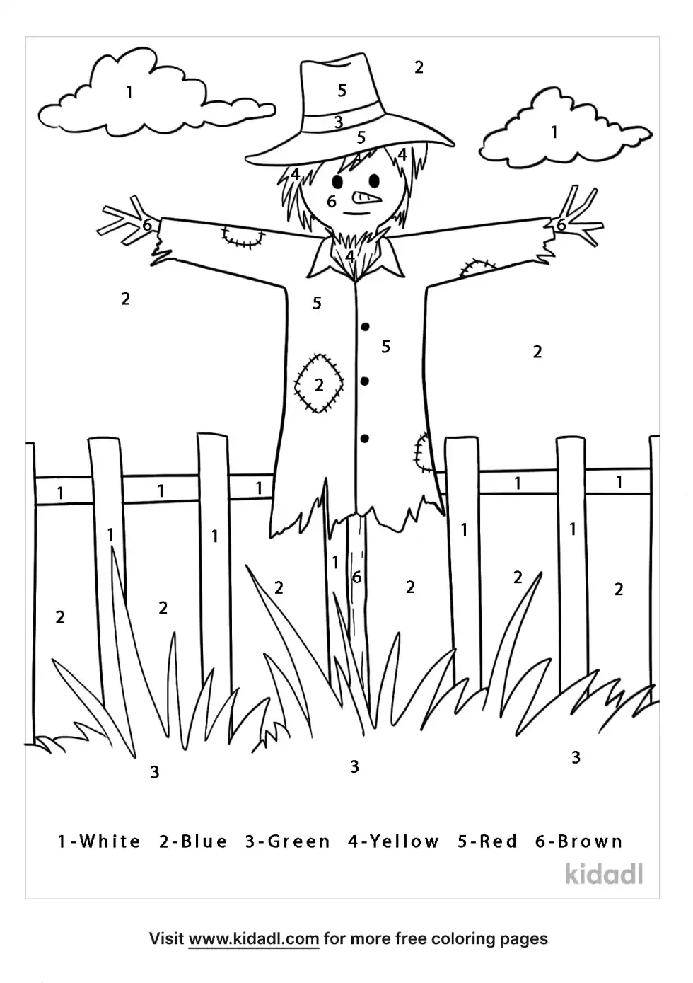 Scarecrow Color By Numbers Coloring Page