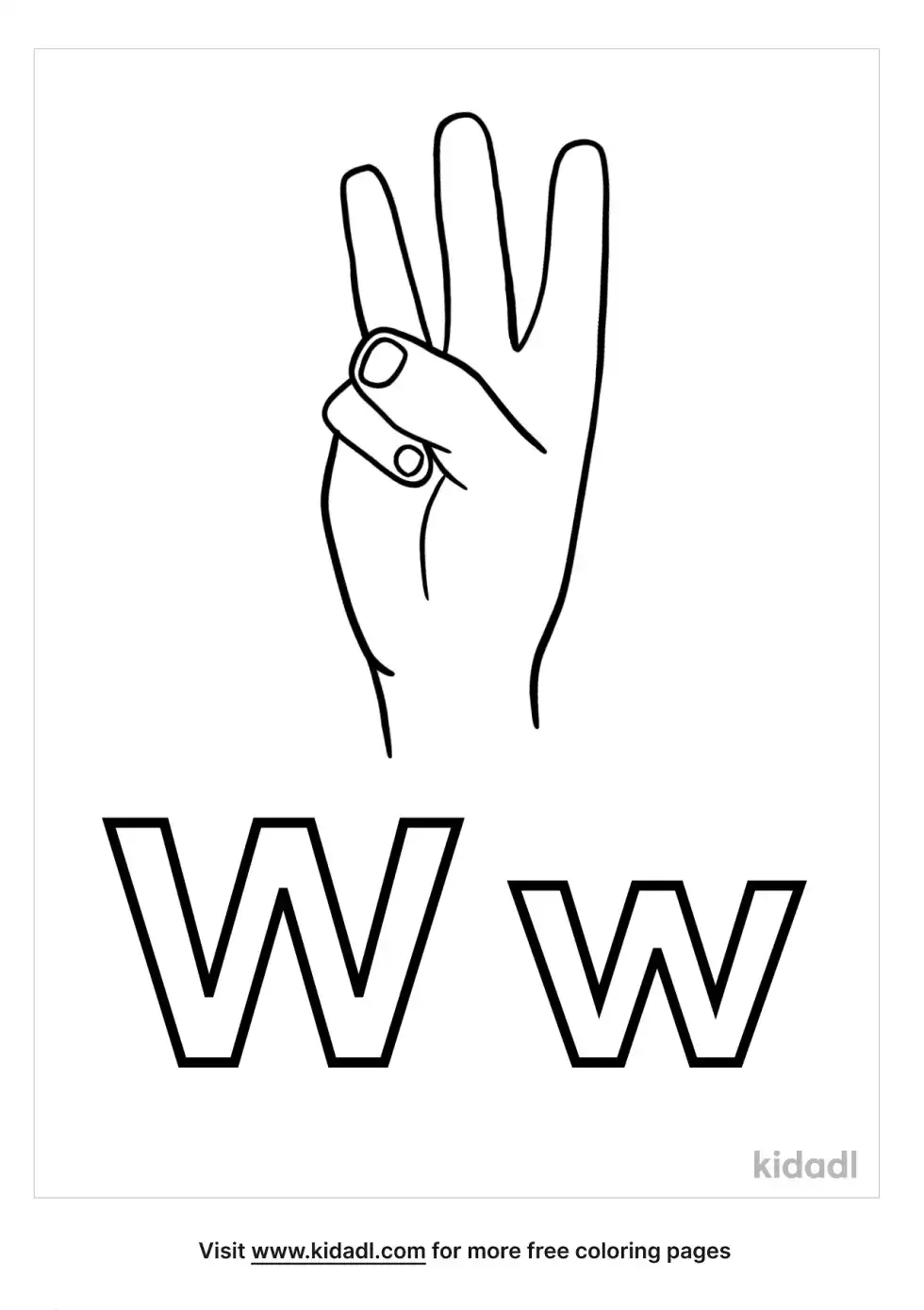 W In Sign Language Coloring Page